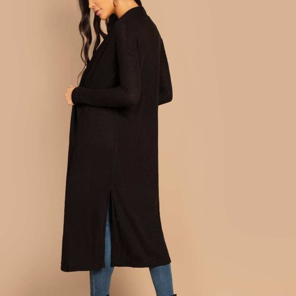 Black Split Side Longline Cardigan - Picture 2 of 6